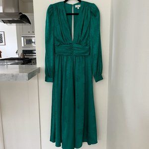 Ronny Kobo Tula Satin Long Sleeve Dress / Emerald Green